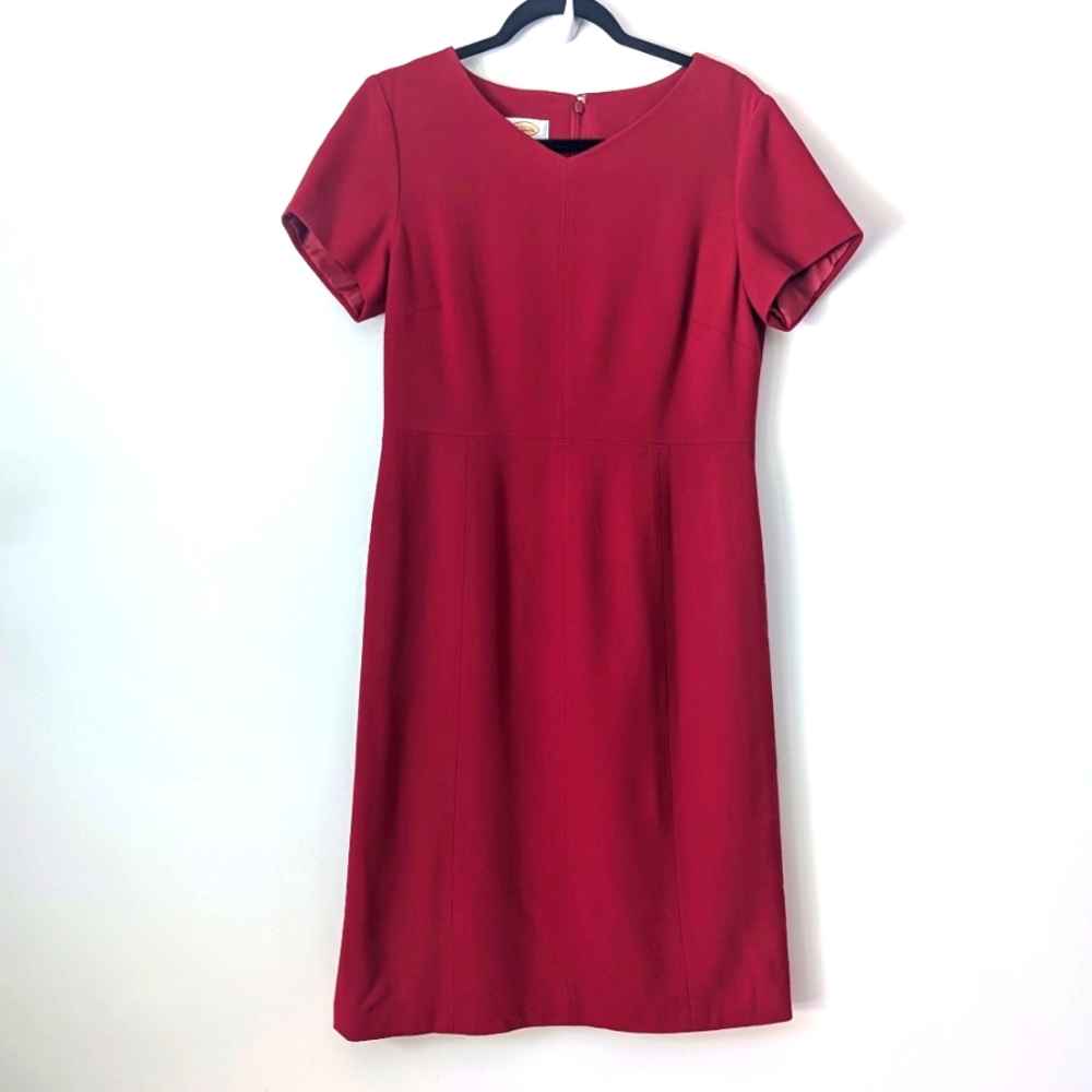 Talbots Vintage Red Wool Short Sleeve Sheath Career Dress 8